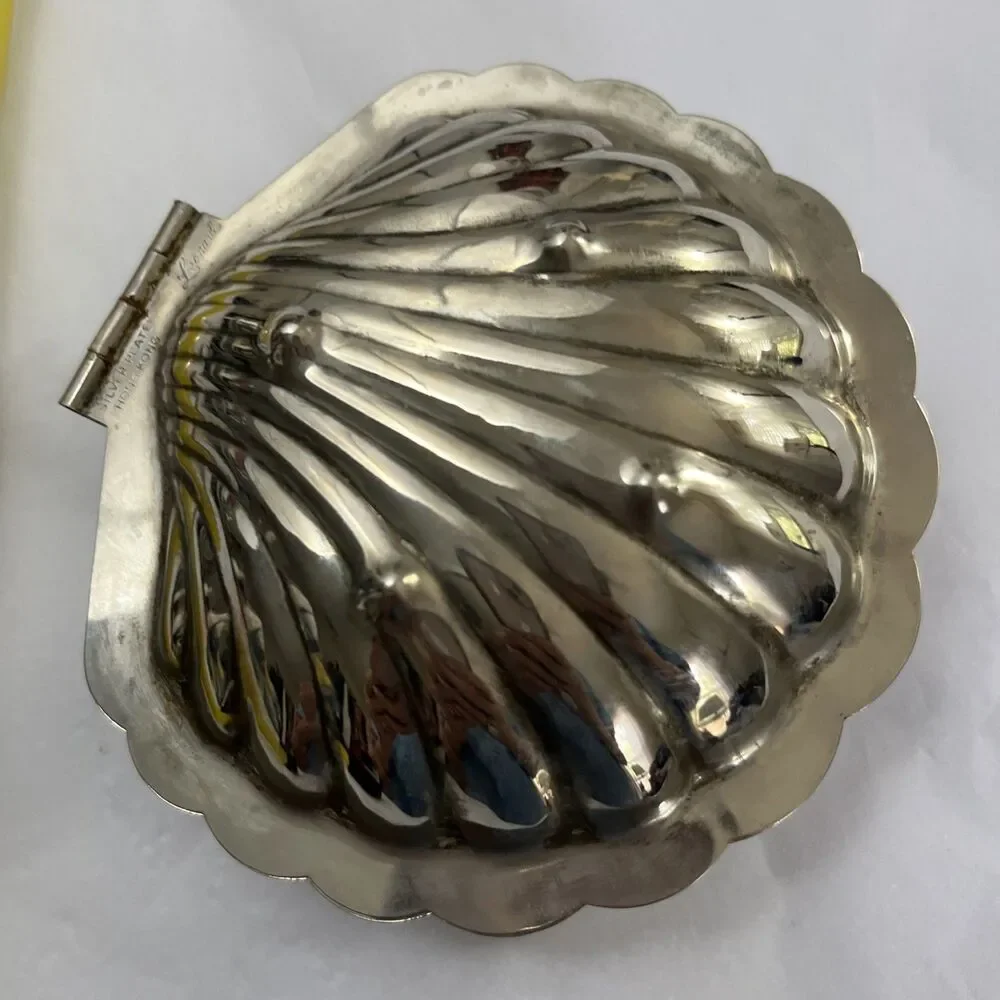 Vintage Leonard Silver Plated Hinged Clam Shell Caviar Butter Dish Hong Kong